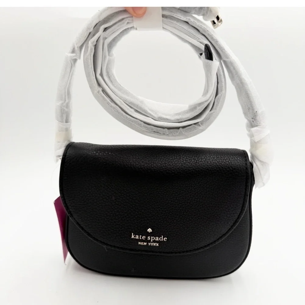 Kate Spade Leila Mini Flap Black Pebbled Leather Crossbody Bag Original Pkg NWT